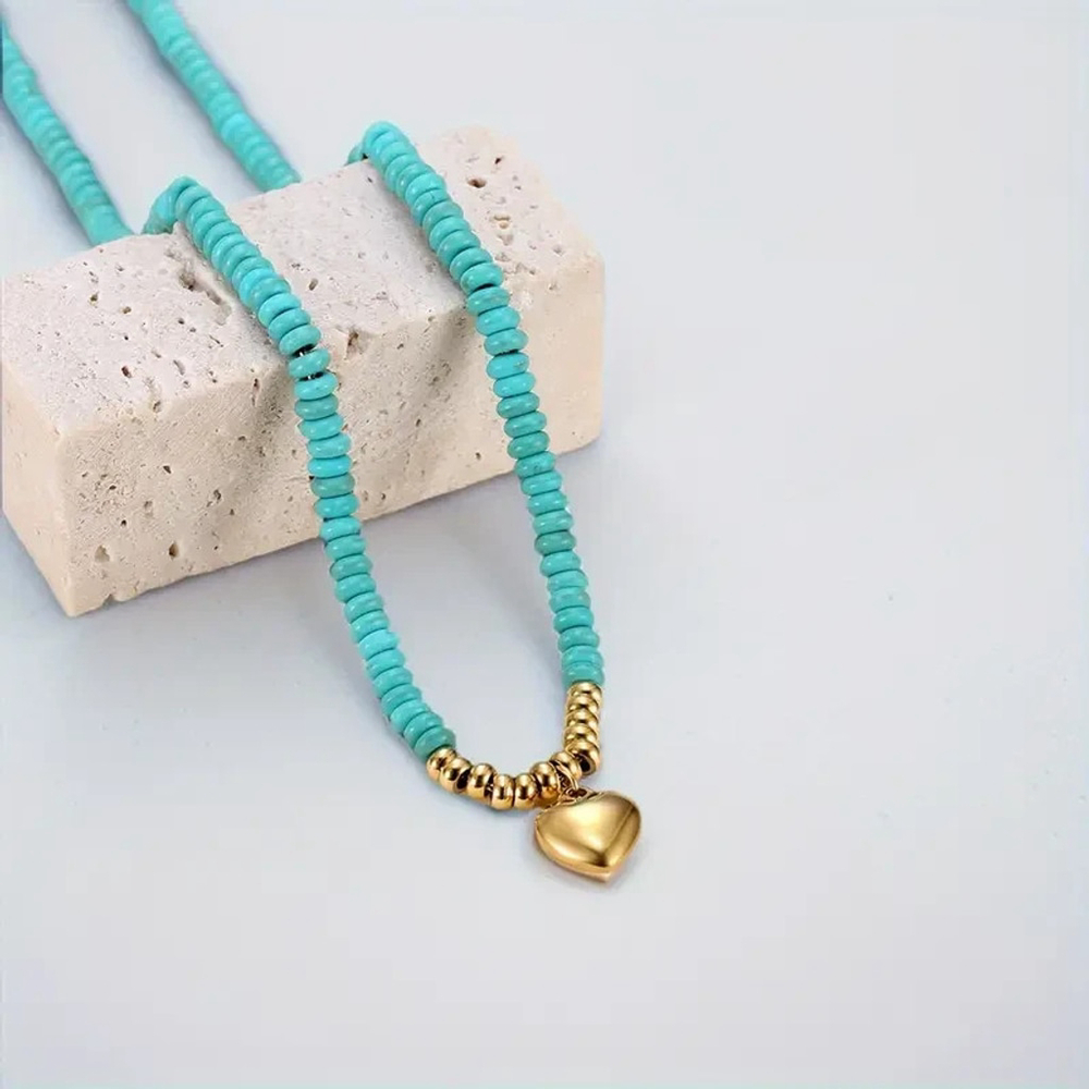 Osadía Synthetic Turquoise Bead Heart Pendant Necklace Handmade Jewelry